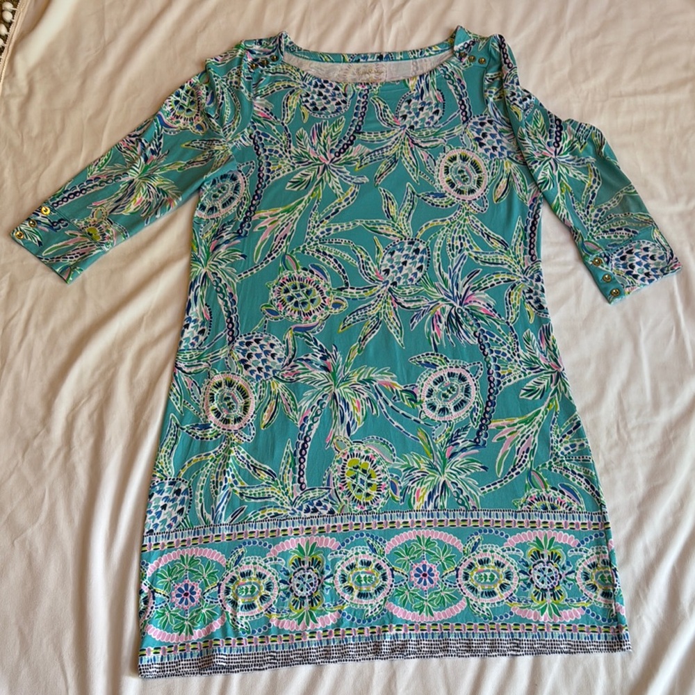 Lilly Pulitzer Sophie Dress Bermuda Blue UPF50+ with Button Details
